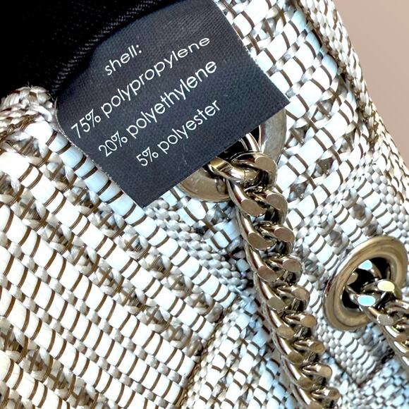 Alma Tonutti Italy Leather Fabric Purse Bag Silver Chain Strap Woven White Tan - Picture 8 of 11